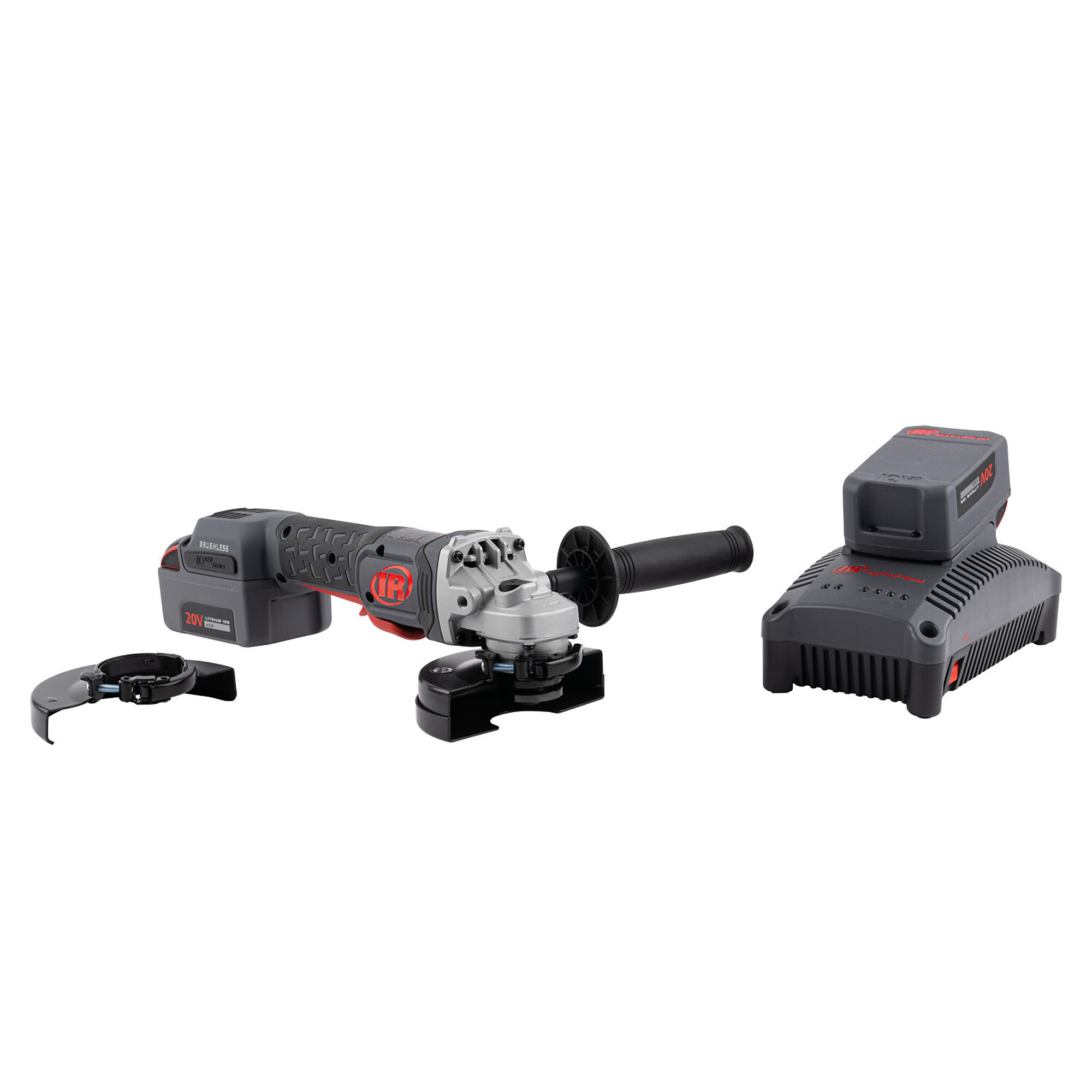 Ingersoll Rand IQV 20v Cordless Angle Grinder Kit, 4.5", 8,000 RPM, 1HP, 2qty 5Ah Lithium-Ion IQV Batteries, Fast Charger, Spindle Lock, Brushless Motor, Wheel Guard, G5351-K22